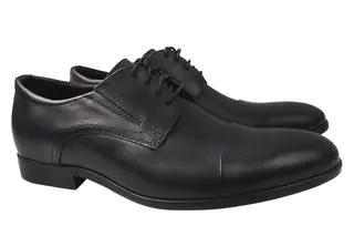 Туфли мужские из натуральной кожи на низком ходу на шнуровке Черные Vadrus 294-21DT