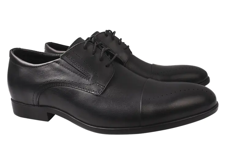 Туфлі чоловічі з натуральної шкіри на низькому ходу на шнурівці Чорні Vadrus 294-21DT фото 1 — інтернет-магазин Tapok