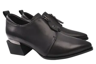 Туфли женские из натуральной кожи на каблуке Черные Angelo Vani 145-21DT