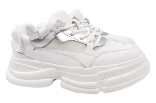 Кросівки жіночі з натуральної шкіри на платформі на шнурівці Білі Li Fexpert 579-21DK