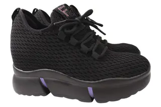 Кросівки жіночі з текстилю на платформі на шнурівці Чорні Li Fexpert 581-21DK