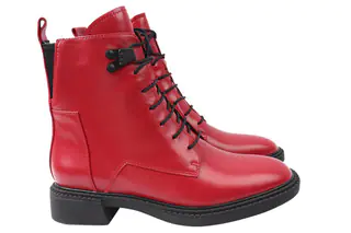Ботинки женские из натуральной кожи на низком ходу на шнуровке красные Molka 145-21DHC