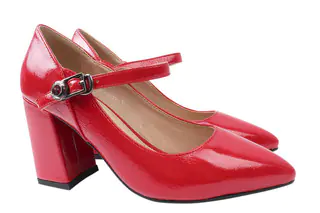 Туфли женские из эко лаковой кожи на большом каблуке Красные Liici 187-21DT