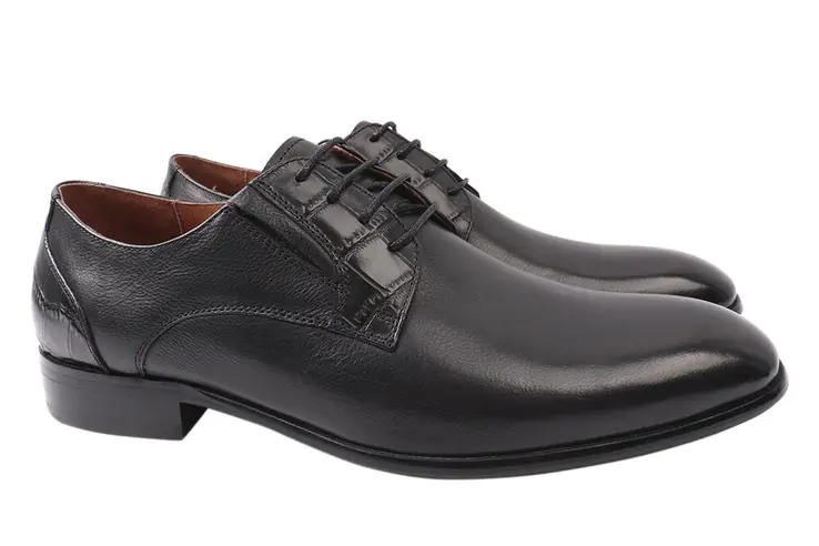 Туфлі чоловічі з натуральної шкіри на низькому ходу на шнурівці Чорні Anemone 152-21DT фото 1 — інтернет-магазин Tapok