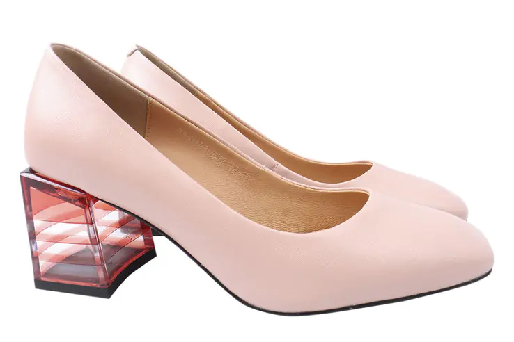 Туфли женские из натуральной кожи на большом каблуке Розовые Oeego 73-21DT фото 1 — интернет-магазин Tapok