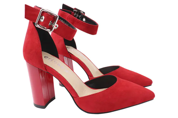 Туфли женские из натуральной замши на большом каблуке Красные Erisses 900-21LT фото 1 — интернет-магазин Tapok