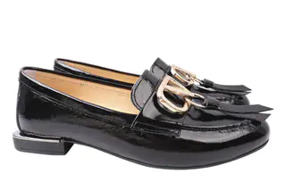 Туфлі жіночі з натуральної лакової шкіри на низькому ходу Чорні Mario Muzi 538-21DTC