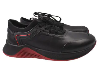 Кросівки чоловічі з натуральної шкіри на низькому ходу на шнурівці колір Чорний Belvas 33-21DTS