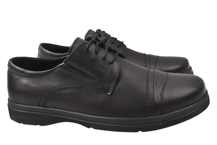 Туфлі чоловічі з натуральної шкіри на низькому ходу на шнурівці колір Чорний Vadrus 310-21DTC фото 1 — інтернет-магазин Tapok