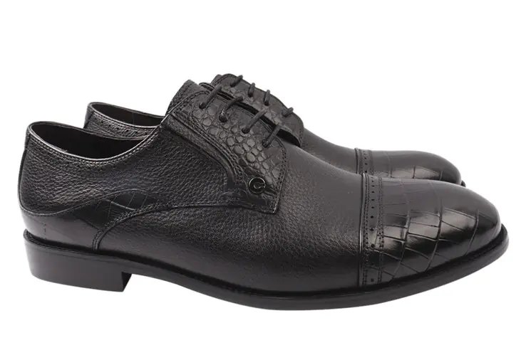 Туфли мужские из натуральной кожи на низком ходу цвет Черный Anemone 164-21DT фото 1 — интернет-магазин Tapok