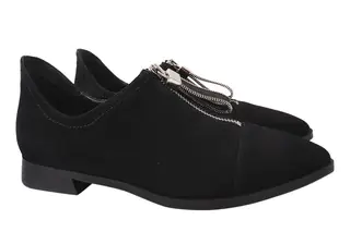 Туфлі жіночі з натуральної замші на низькому ходу Чорні Brocoly 325-21DTC