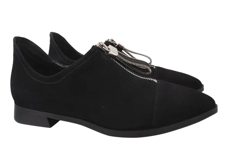 Туфлі жіночі з натуральної замші на низькому ходу Чорні Brocoly 325-21DTC фото 1 — інтернет-магазин Tapok