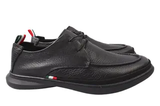 Туфлі чоловічі з натуральної шкіри на низькому ходу на шнурівці Чорні Cosottinni 325-21DTC