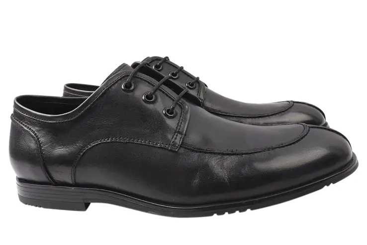 Туфли мужские из натуральной кожи на низком ходу на шнуровке цвет Черный Arees 106-21/22DT фото 1 — интернет-магазин Tapok