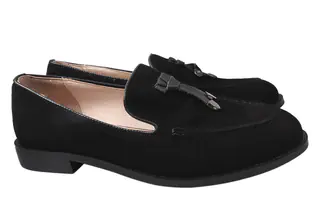 Туфлі жіночі з натуральної замші на низькому ходу Чорні Farinni 163-21DTC