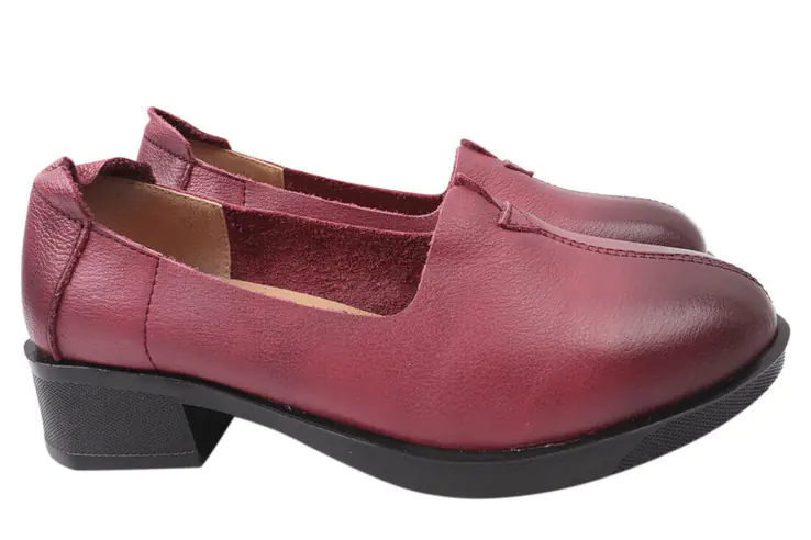 Туфли женские из натуральной кожи на низком каблуке цвет Бордовый Farinni 168-21DTC фото 2 — интернет-магазин Tapok
