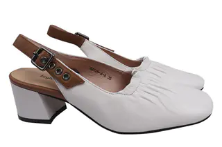 Туфли женские из натуральной кожи на большом каблуке с открытой пяткой цвет Белый Big Rope 31-21LT
