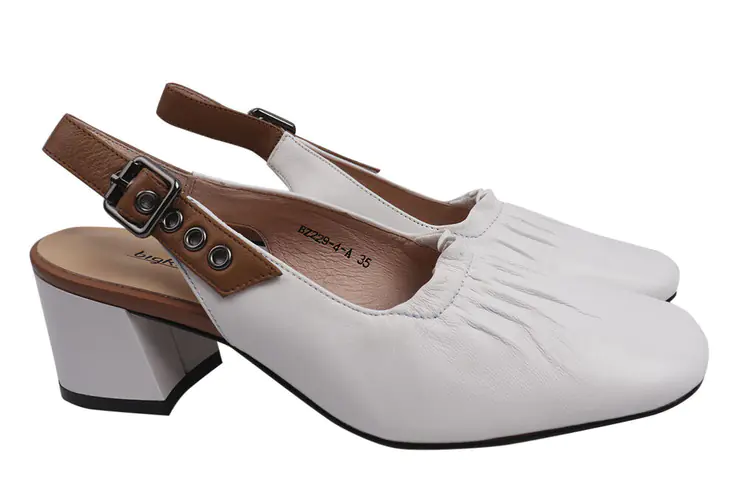 Туфли женские из натуральной кожи на большом каблуке с открытой пяткой цвет Белый Big Rope 31-21LT фото 1 — интернет-магазин Tapok