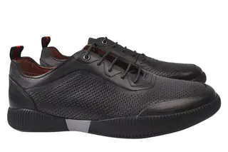 Кросівки чоловічі з натуральної шкіри на низькому ходу на шнурівці колір Чорний Anemone 169-21LTCP