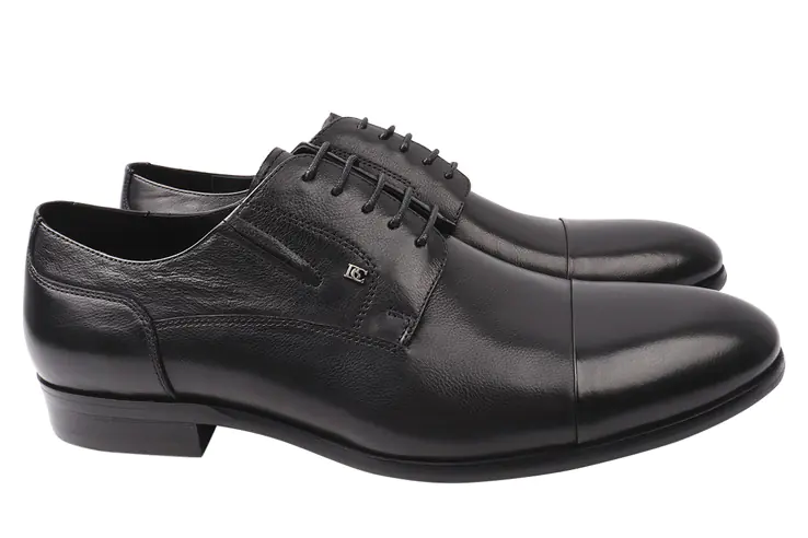 Туфли мужские из натуральной кожи на низком ходу на шнуровке цвет Черный Basconi 757-21DT фото 1 — интернет-магазин Tapok