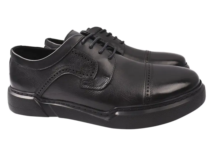 Туфлі чоловічі з натуральної шкіри на низькому ходу на шнурівці Чорні Anemone 146-21DTC фото 1 — інтернет-магазин Tapok