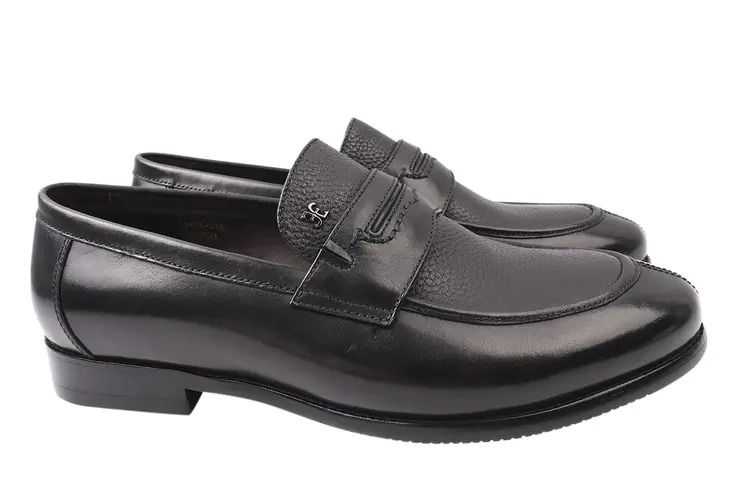 Туфли мужские лоферы из натуральной кожи на низком ходу Черные Lido Marinozi 201-21DT фото 1 — интернет-магазин Tapok