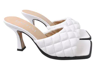 Шлепанцы женские из натуральной кожи на большом каблуке цвет Белый Lottini 189-21LSH