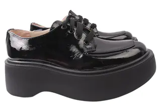 Туфли женские из натуральной лаковой кожи на платформе на шнуровке Черные Vadrus 312-21DTC