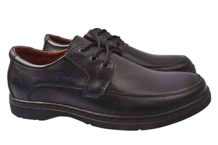 Туфли мужские из натуральной кожи на низком ходу на шнуровке Черные Konors 529-21DTC фото 1 — интернет-магазин Tapok