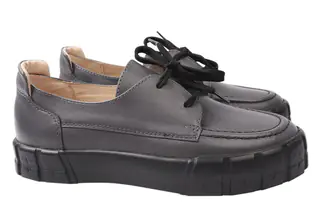 Туфлі жіночі з натуральної шкіри на низькому ходу на шнурівці колір Сірий Vadrus 327-21DTC