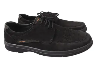 Туфли комфорт мужские из натуральной кожи нубук на низком ходу Черные Vadrus 333-21DTC