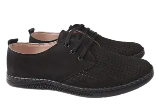 Туфли комфорт мужские из натуральной кожи нубук на низком ходу на шнуровке Черные Altura 10-21LTCP