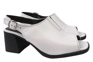 Босоножки женские из натуральной кожи на большом каблуке c открытой пяткой Белые Mario Muzi 524-21LB