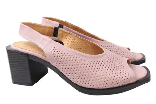 Босоножки женские из натуральной кожи на большом каблуке c открытой пяткой Розовые Mario Muzi 525-21LB