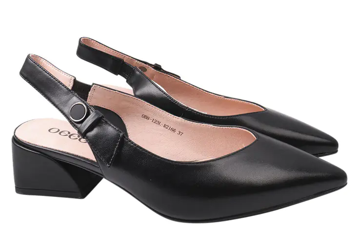 Туфли женские из натуральной кожи на каблуке с открытой пяткой Черные Oeego 77-21LTC фото 1 — интернет-магазин Tapok