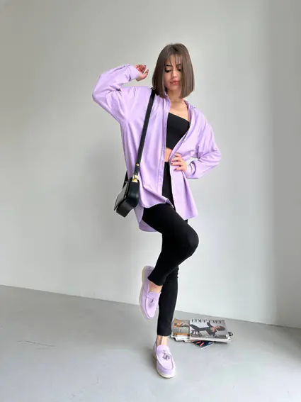 Лоферы женские замшевые лилового цвета на низком ходу фото 4 — интернет-магазин Tapok