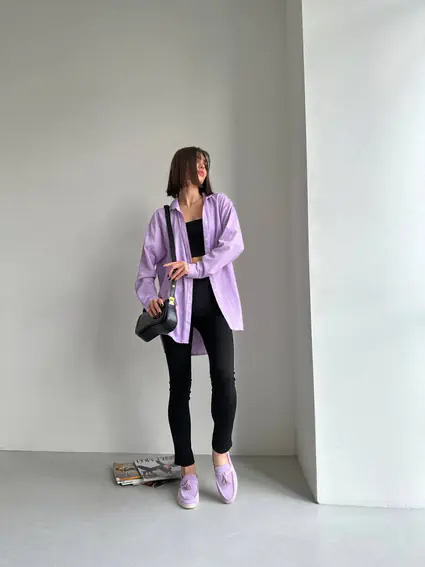 Лоферы женские замшевые лилового цвета на низком ходу фото 7 — интернет-магазин Tapok