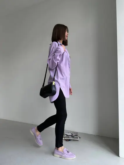 Лоферы женские замшевые лилового цвета на низком ходу фото 11 — интернет-магазин Tapok