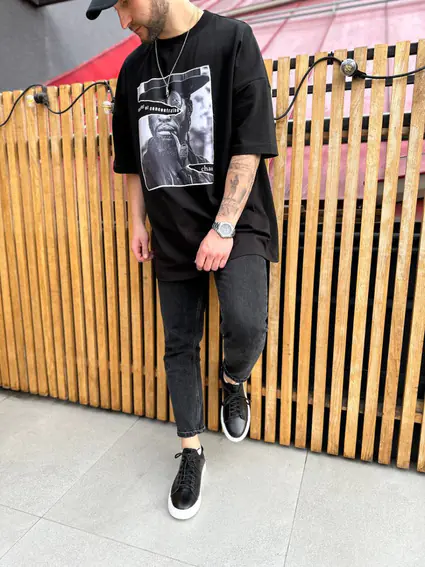 Кеды мужские кожаные черные на белой подошве фото 4 — интернет-магазин Tapok