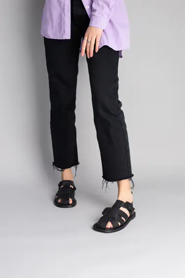Сандалии женские кожаные черные матовые фото 2 — интернет-магазин Tapok