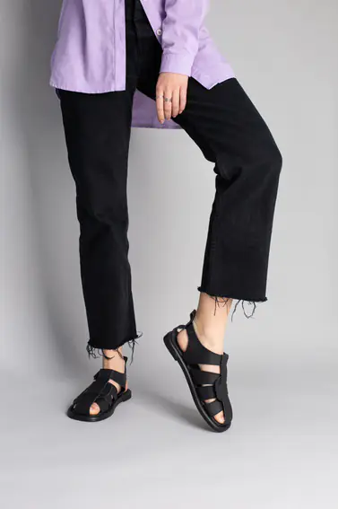 Сандалии женские кожаные черные матовые фото 3 — интернет-магазин Tapok