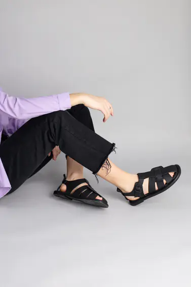 Сандалии женские кожаные черные матовые фото 5 — интернет-магазин Tapok