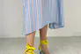 Босоніжки жіночі шкіряні блакитні з жовтими вставками на зав&#39;язках Фото 3