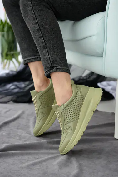 Жіночі кросівки шкіряні літні зелені Yuves 192 фото 3 — інтернет-магазин Tapok