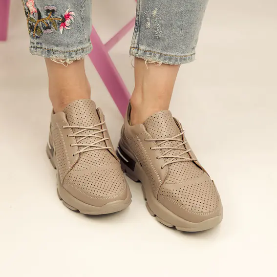 Кросівки жіночі шкіряні  582955 Темно-бежеві фото 4 — інтернет-магазин Tapok