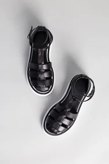 Босоножки женские кожаные черные на белой подошве фото 8 — интернет-магазин Tapok