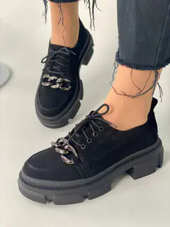 Туфли женские замшевые черные на шнуровке