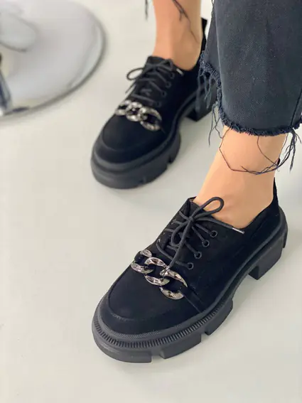 Туфли женские замшевые черные на шнуровке фото 2 — интернет-магазин Tapok