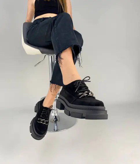 Туфли женские замшевые черные на шнуровке фото 6 — интернет-магазин Tapok