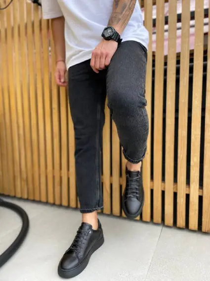 Кеды мужские кожаные черные на черной подошве фото 5 — интернет-магазин Tapok